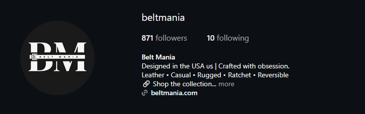 Belt Mania Instagram profile after follower growth